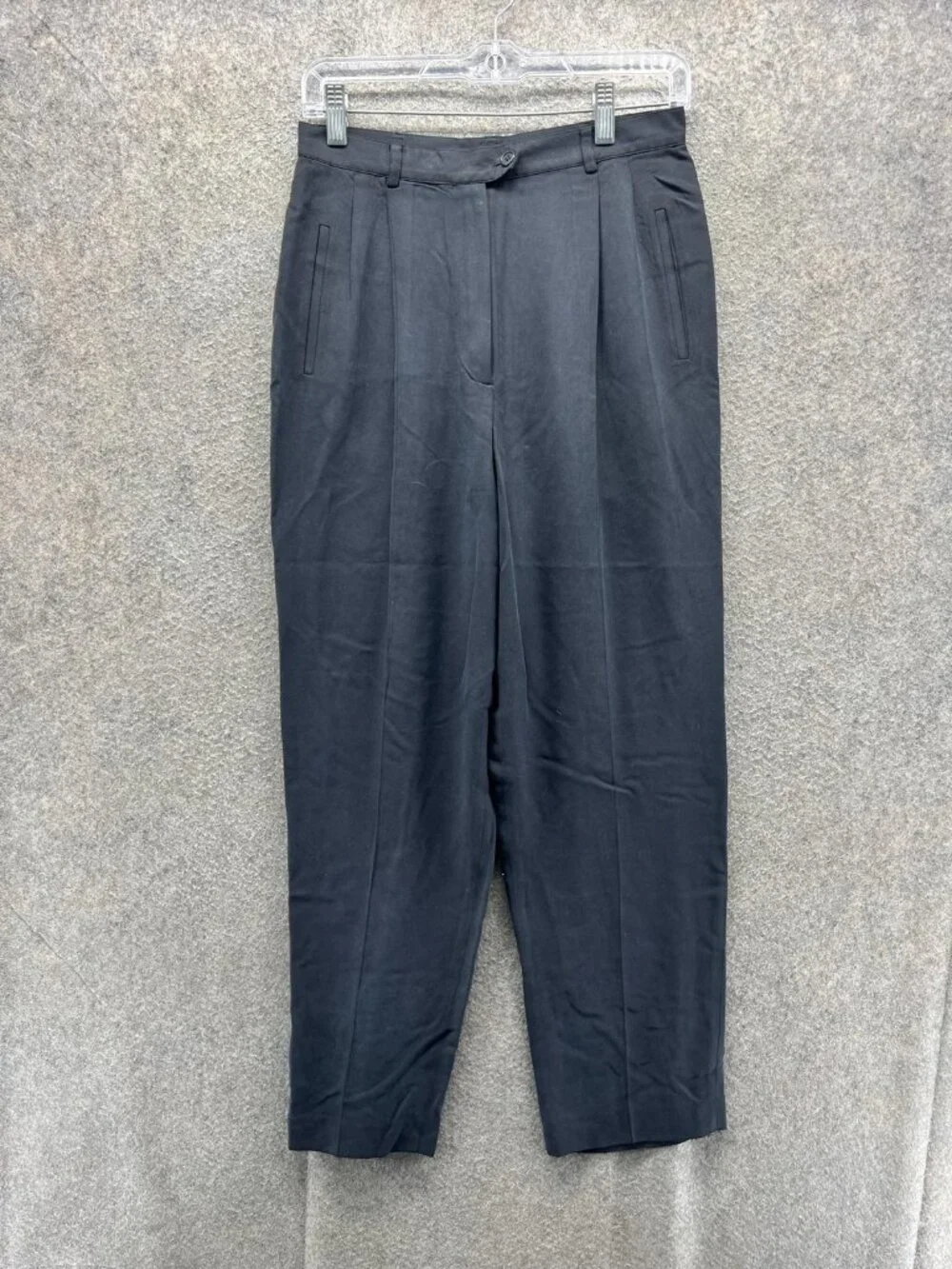 Lauren Ralph Lauren Pants Womens 10P Black Silk Twill Pleated Dress Trousers